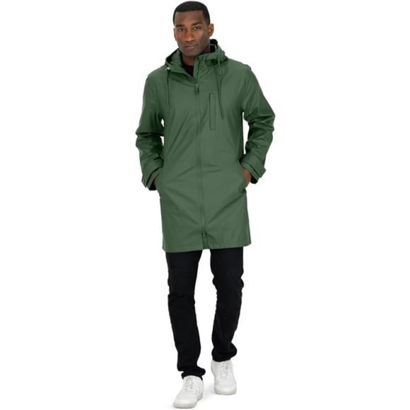 Rain JacketWaterproof Windproof Long Raincoat with Hood for Men